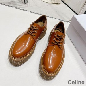 Celine Bulky Derby Shoes Women Polished Bull with Studded Outsole Brown