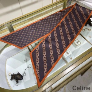 Celine Chain Reversible Twill in Silk Navy Blue/Orange