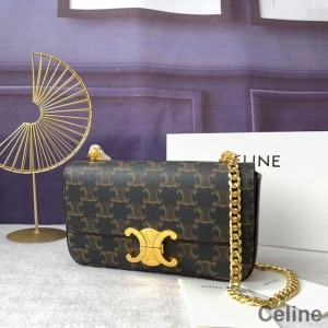 Celine Chain Shoulder Bag in Triomphe Canvas Black