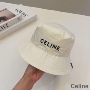 Celine Embroidery Bucket Hat in Cotton with Triomphe White