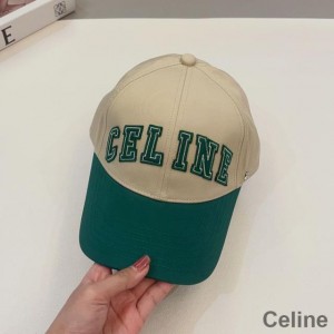 Celine Embroidery College Baseball Cap in Cotton with Triomphe Khaki/Green