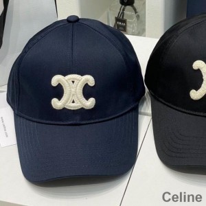 Celine Embroidery Triomphe Baseball Cap in Cotton Navy Blue