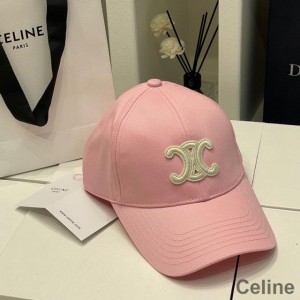 Celine Embroidery Triomphe Baseball Cap in Cotton Pink
