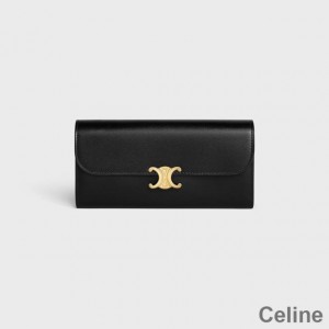 Celine Large Bi-Fold Wallet in Shiny Calfskin Black