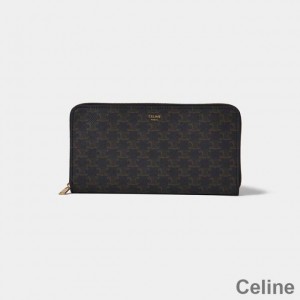 Celine Large Zipped Wallet In Triomphe Canvas Black