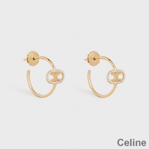 Celine Maillon Triomphe Hoops Earrings in Metal and Crystals Gold