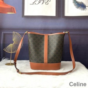 Celine Medium Bucket Bag in Triomphe Canvas Black
