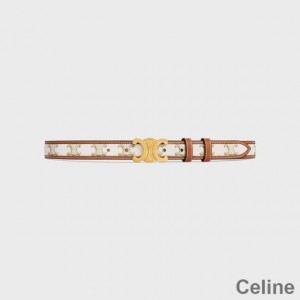 Celine Medium Triomphe Belt in Triomphe Canvas and Calfskin White