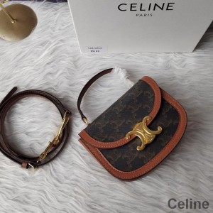 Celine Mini Besace Triomphe Bag in Triomphe Canvas Black/Brown