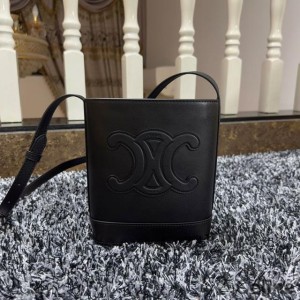 Celine Mini Bucket Bag in Smooth Calfskin with Cuir Triomphe Black