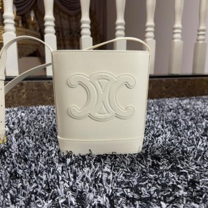Celine Mini Bucket Bag in Smooth Calfskin with Cuir Triomphe White