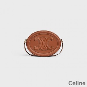 Celine Mini Oval Bag in Smooth Calfskin with Cuir Triomphe Brown