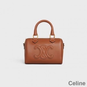 Celine Small Boston Bag in Smooth Calfskin with Cuir Triomphe Brown