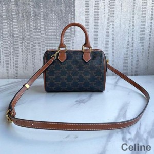 Celine Small Boston Bag in Triomphe Canvas Black