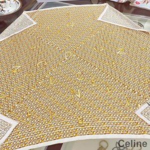Celine Spiral Bandana Scarf 90 in Silk Twill White/Yellow