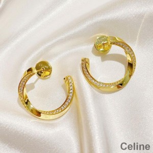 Celine Torsion Earrings in Metal and Diamonds Gold