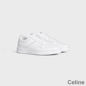 Celine Trainer Low Lace-Up Sneakers Unisex Calfskin and Laminated Calfskin White