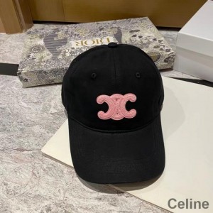 Celine Triomphe Baseball Cap in Cotton Black/Pink