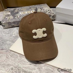 Celine Triomphe Baseball Cap in Cotton Khaki/White