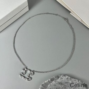 Celine Triomphe Frame Large Necklace in Brass Silver