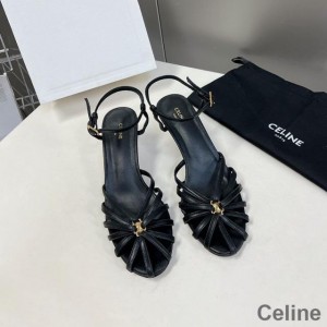 Celine Triomphe Sandals Women Calfskin with Ankle Strap Black