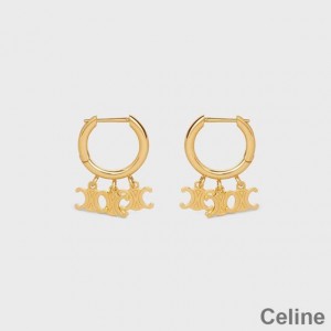 Celine Triomphe Trio Hoops Earrings in Brass with Gold Finish Gold