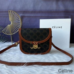 Celine Besace Crossbody Bag in Triomphe Canvas Black