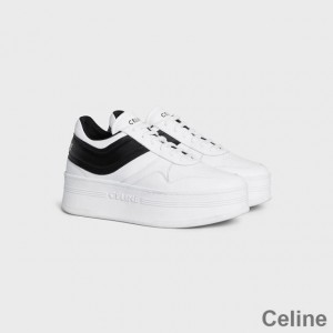 Celine Block Sneakers Women Calfskin with Wedge Outsole White/Black