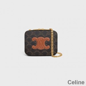 Celine Box Chain Bag in Triomphe Canvas with Cuir Triomphe Black