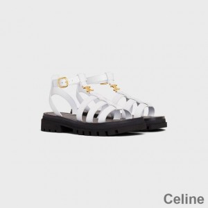 Celine Clea Triomphe Gladiator Chunky Sandals Women Calfskin with Ankle Strap Black/White