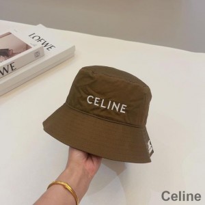 Celine Embroidery Bucket Hat in Cotton with Triomphe Brown