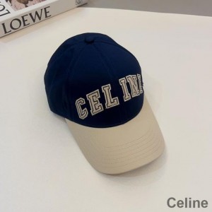 Celine Embroidery College Baseball Cap in Cotton with Triomphe Navy Blue/Khaki