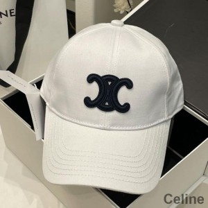 Celine Embroidery Triomphe Baseball Cap in Cotton White