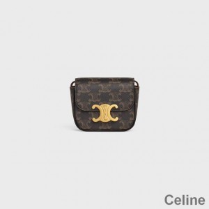 Celine Mini Crossbody Bag in Triomphe Canvas Black/Brown