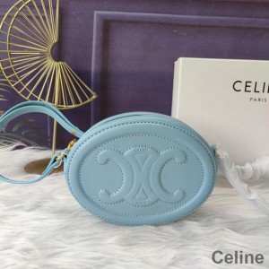 Celine Mini Oval Bag in Smooth Calfskin with Cuir Triomphe Sky Blue