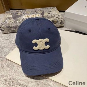 Celine Triomphe Baseball Cap in Cotton Navy Blue/White