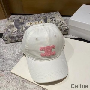 Celine Triomphe Baseball Cap in Cotton White/Pink