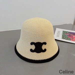 Celine Triomphe Bucket Hat in Raphia Beige/Black