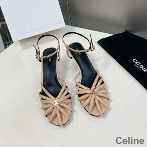 Celine Triomphe Sandals Women Calfskin with Ankle Strap Khaki