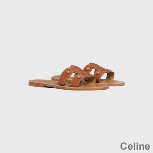 Celine Triomphe Slides Women Calfskin Brown