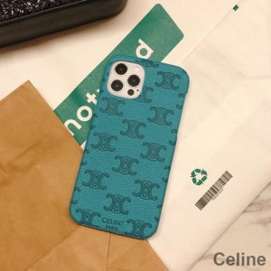 Celine Triomphe iPhone Case in Leather with Signature Print Blue