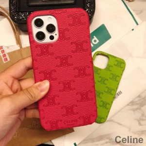 Celine Triomphe iPhone Case in Leather with Signature Print Red